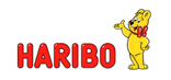 Official Haribo logo featuring red bold text and the iconic yellow gummy bear mascot with a red bow.