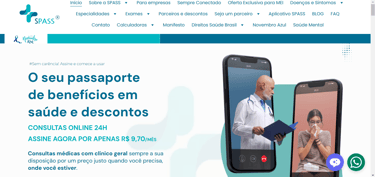 TELA INICIAL DO SITE SPASS SAUDE BENEFICIOS E TELEMEDICINA