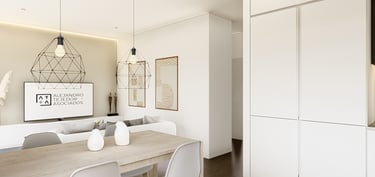 a living room with a couch and a table