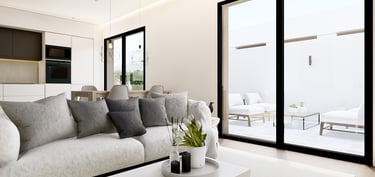 a living room with a couch and a table