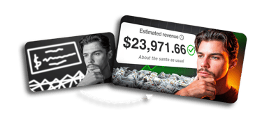 a man with a credit card and a picture of a man with a beard