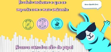 Algodao doce ecológico com canudos de papel e selos vegano, sem glúten e sem lactose