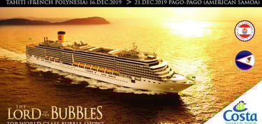 a cruise ship with a large cruise ship in the background