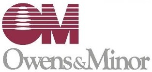 Owens and Minor corporate logo featuring maroon OM letters and gray company text.