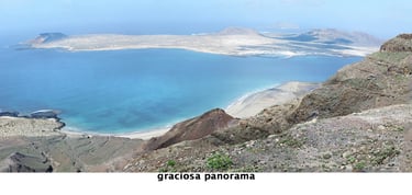 view from a mountain top a photograph of the water and headland at graciosa lanzarote