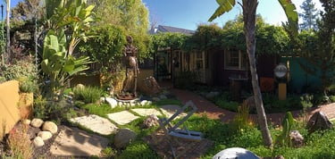 Garden path leading to artist Tal Avitzur's workshop.
