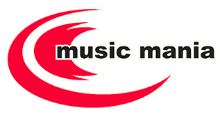 Music Mania logo featuring red swoosh graphics and black lowercase bold text.
