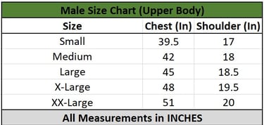 male size chart