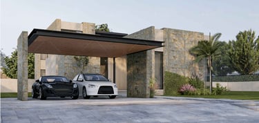 a car parked in front of a house