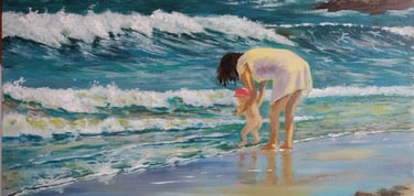 El primer baño. oleo sobre tela .24x35cm