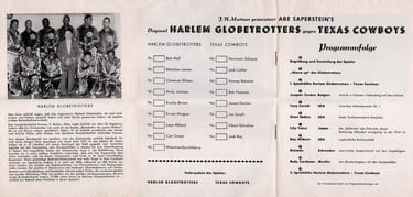 Inside of Harlem Globetrotters Game Program from Dusseldorf Germany in 1955-1956 World Basketball To