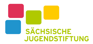Official Sächsische Jugendstiftung logo featuring four colorful squares in pink, green, blue, and yellow.