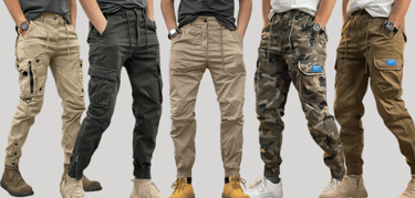 a group of men's pants and a man's pants