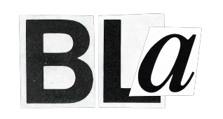 BLA uitgeknipte letters in zwart op wit