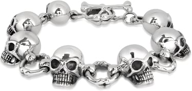 Gothic Skull Bone Bracelet in Sterling Silver, 8 Inches