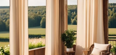 Smėlio spalvos terasos užuolaidos