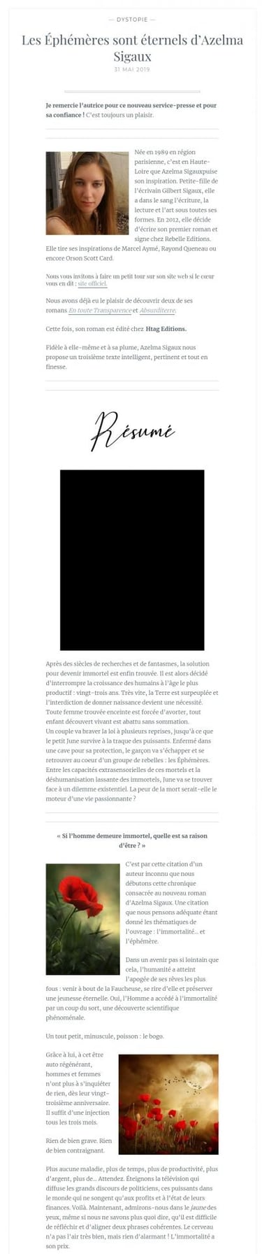 chronique livre les éphémères sont éternels azelma sigaux marmite aux plumes part 1