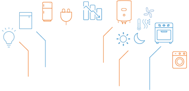 Home appliances icons correspond to smart home control