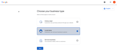 Google business profile setup select business type