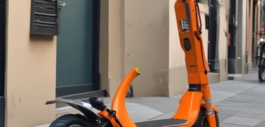 a scooter scooter parked on the sidewalk
