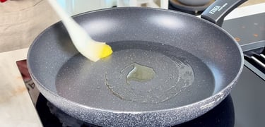 Heat the pan to make a savory omelette