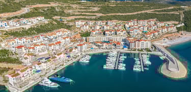 Aerial view of Lustica Bay Marina first phase by Orascom in Montenegro