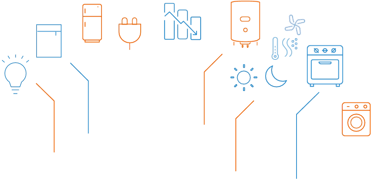 Home appliances icons correspond to smart home control
