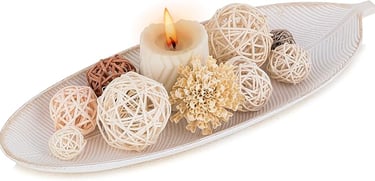 Boho Dining Room Decor Set – Handmade Wooden Leaf Plates, Bowls, Forks, Crystal Candle Holders & Dec