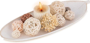 Boho Dining Room Decor Set – Handmade Wooden Leaf Plates, Bowls, Forks, Crystal Candle Holders & Dec