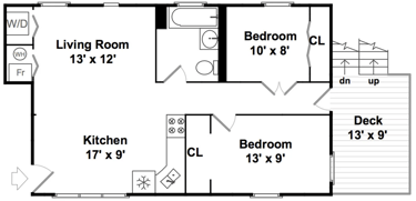 Typical two bedroom one bath unit in 2315 North Leavitt apartments in Bucktown.