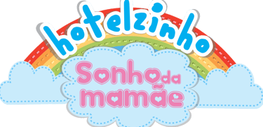 Hotelzinho Sonho da Mamãe logo with a colorful rainbow and clouds for a daycare center.