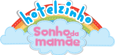 Hotelzinho Sonho da Mamãe logo with a colorful rainbow and clouds for a daycare center.