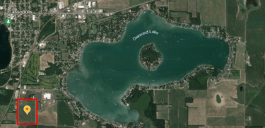 map of Diamond Lake and proximity of Diamond Garage Condos in red b