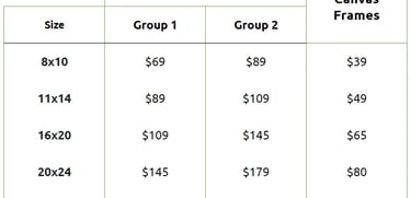 Frame costs for fine art and gallery wrapped canvas prints