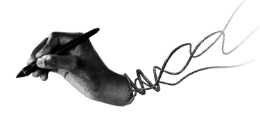 Surreal black and white digital art of a hand holding a stylus pen with a wrist turning into rope.