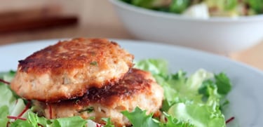 salmon prepper patty on a bed of lettuce thm s recipe