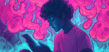 a man sitting on a chair with a cell phone