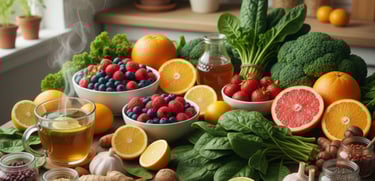 mesa com diversos alimentos que ajudam o sistema imunologico