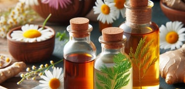 a variety of different types of herbal tinctures in glass bottless