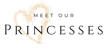 Meet our princesses logo featuring a gold glitter heart and elegant black typography on a white background.