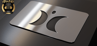 Metal card with Louis Langone logo – brand architect & experience strategist