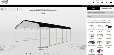 Metal Carport 3D Designer for Caney Creek Sheds in Texarkana Arkansas