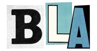 BLA uitgeknipte letters in blauwtinten
