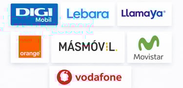logos operadores móviles España Digi Mobil Lebara Llamaya Orange Masmovil Movistar Vodafone recargas
