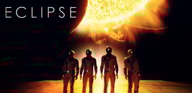 a group of people standing in front of the sun in the image of the VR escape room game Eclipse