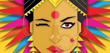 a woman with a colorful face mask and a colorful face