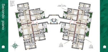 Planimetria del secondo piano di Case Nove, nuovo intervento residenziale del Gruppo Findonati a Cremona