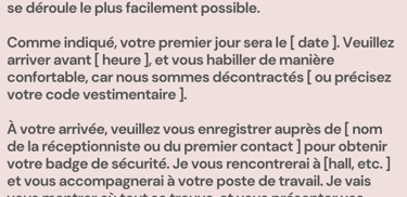 Mail type de bienvenue pour les nouveaux salariés