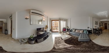 Una fotografía 360º del salón de un apartamento