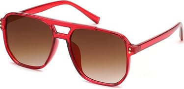 Red oversized aviator sunglasses with brown gradient lenses and a thick acetate frame.